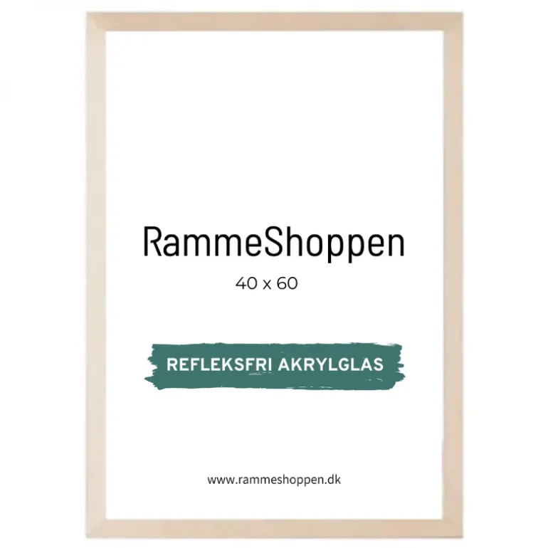 Birketræsramme, refleksfri, smal - 40 x 60 cm - Type 810