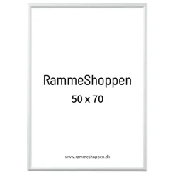 Hvid aluramme, blank, smal, 50 x 70 cm, Type 9006