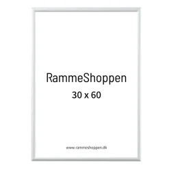 Hvid aluramme, blank, smal, 30 x 60 cm, Type 9006