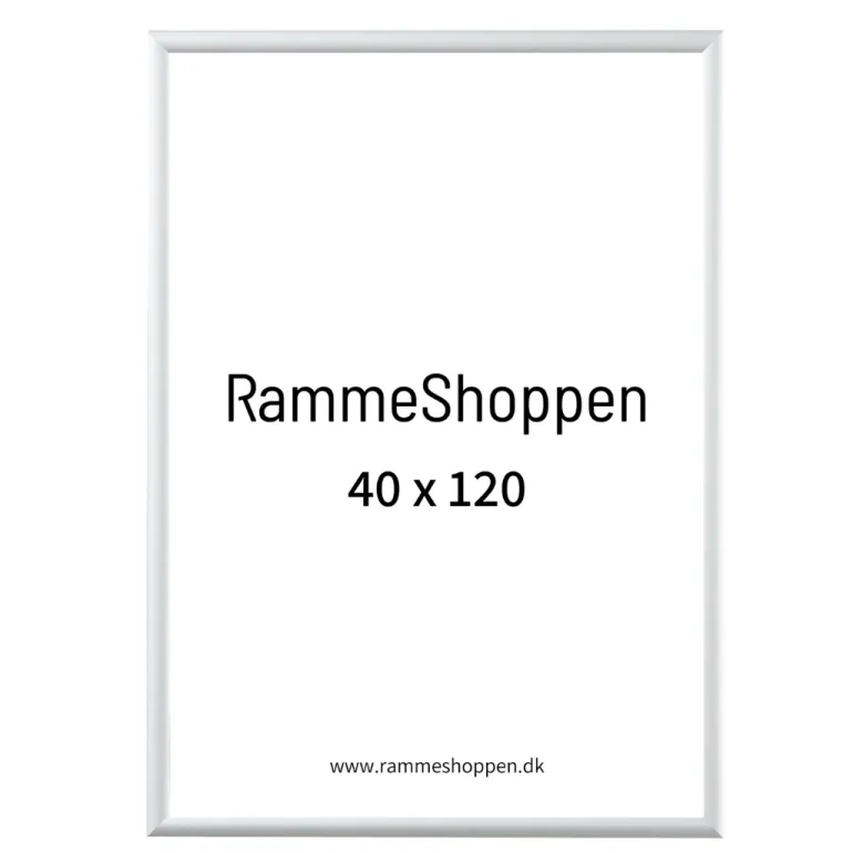 Hvid aluramme, blank, smal, 40 x 120 cm, Type 9006