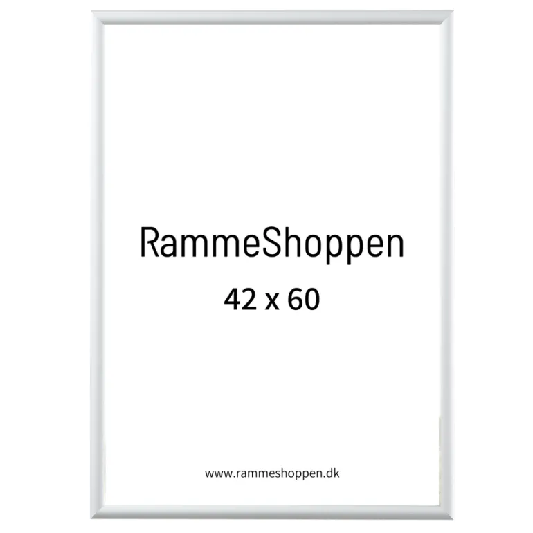 Hvid aluramme, blank, smal, 42 x 60 cm, A2, Type 9006