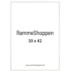 Hvid aluramme, blank, smal, 30 x 42 cm, A3, Type 9006