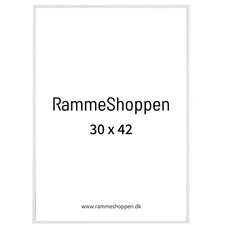 Hvid aluramme, blank, smal, 30 x 42 cm, A3, Type 9006