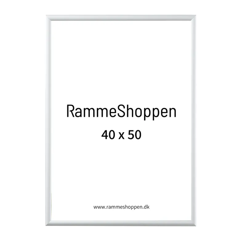 Hvid aluramme, blank, smal, 40 x 50 cm, Type 9006