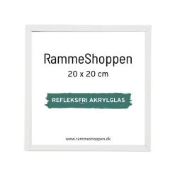 Hvid træramme, refleksfri, smal, 20 x 20 cm, Type 860