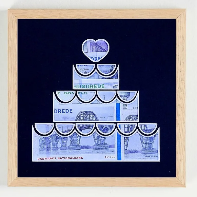 Pengegaveramme, Bryllupskage, 20x20 cm