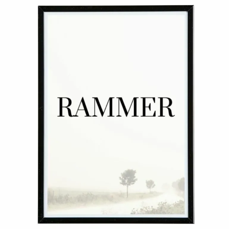 Sort aluramme, blank, smal, 50 x 70 cm, Type 9017