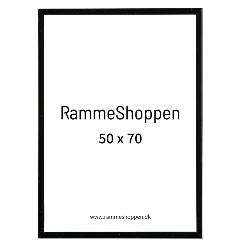 Sort aluramme, blank, smal, 50 x 70 cm, Type 9017