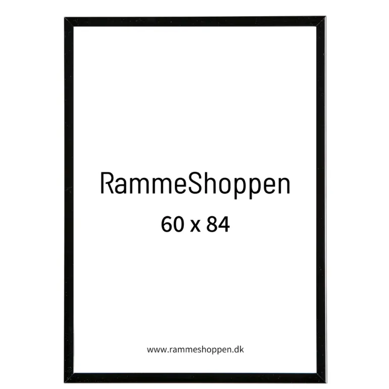 Sort aluramme, blank, smal, 60 x 84 cm, A1, Type 9017