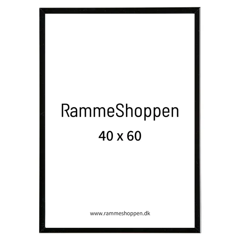 Sort aluramme, blank, smal, 40 x 60 cm, Type 9017