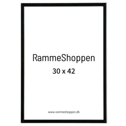 Sort aluramme, blank, smal, 30 x 42 cm, A3, Type 9017