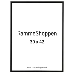 Sort aluramme, mat, smal, 30 x 42 cm, A3, Type 672