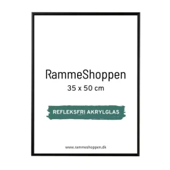 Sort aluramme, refleksfri, mat, smal, 35x50 cm, Type 672