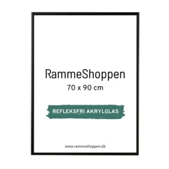 Sort aluramme, refleksfri, mat, smal, 70 x 90 cm, Type 672