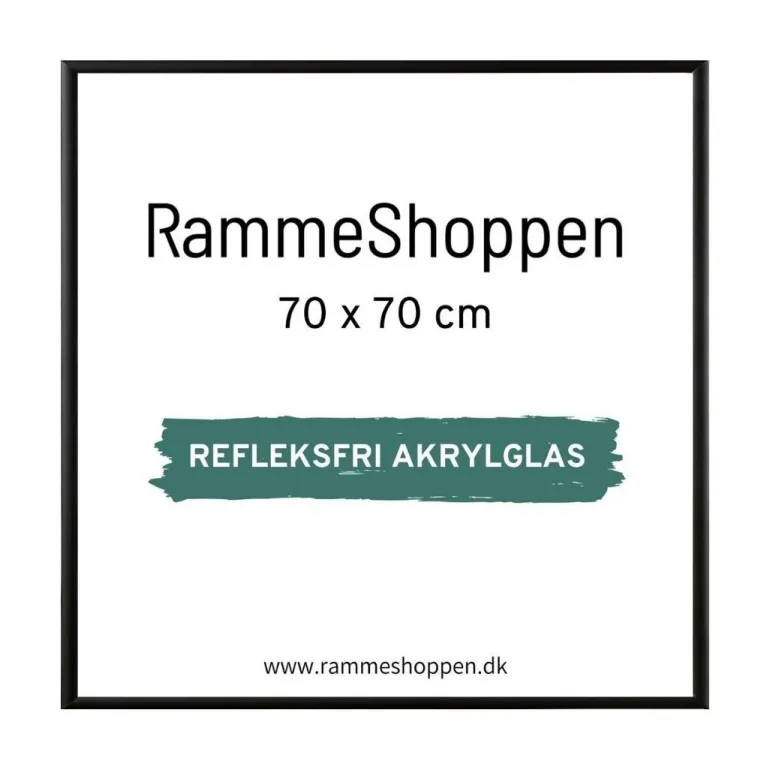 Sort aluramme, refleksfri, mat, smal, 70 x 70 cm, Type 672