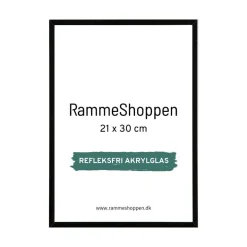 Sort aluramme, refleksfri, blank, smal, 21 x 30 cm, A4, Type 9017