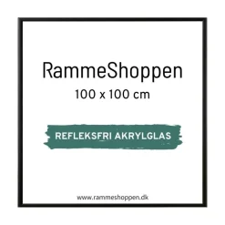Sort aluramme, refleksfri, mat smal, 100x100 cm, Type 672