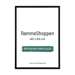 Sort aluramme, refleksfri, blank, smal, 40 x 60 cm, Type 9017