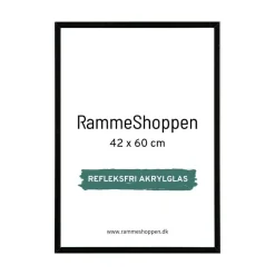 Sort aluramme, refleksfri, blank, smal, 42 x 60 cm, A2, Type 9017