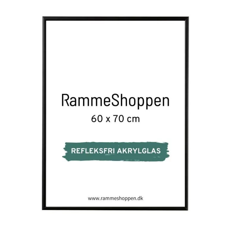 Sort aluramme, refleksfri, mat, smal, 60 x 70 cm, Type 672