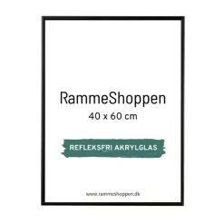 Sort aluramme, refleksfri, mat, smal, 40 x 60 cm, Type 672