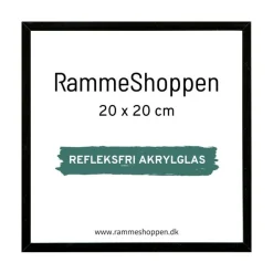 Sort aluramme, refleksfri, blank, smal, 20 x 20 cm, Type 9017