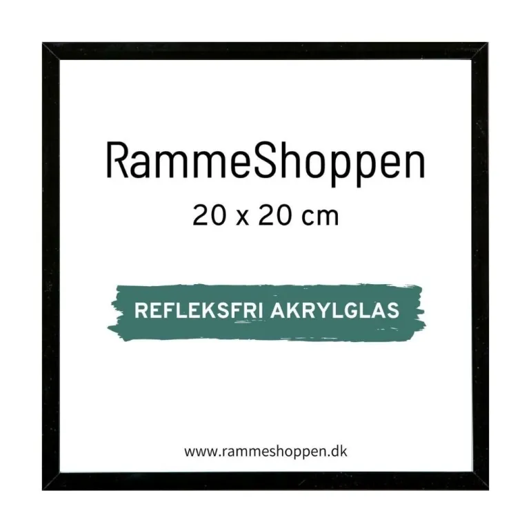 Sort aluramme, refleksfri, blank, smal, 20 x 20 cm, Type 9017