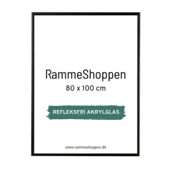 Sort aluramme, refleksfri, mat, smal, 80 x 100 cm, Type 672