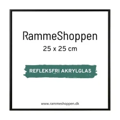 Sort aluramme, refleksfri, mat, smal, 25 x 25 cm, Type 672