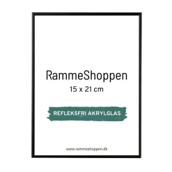 Sort aluramme, refleksfri, mat, smal, 15 x 21 cm, A5, Type 672