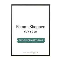 Sort aluramme, refleksfri, mat, smal, 60 x 80 cm, Type 672