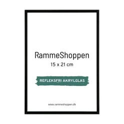 Sort aluramme, refleksfri, blank, smal, 15 x 21 cm, A5, Type 9017