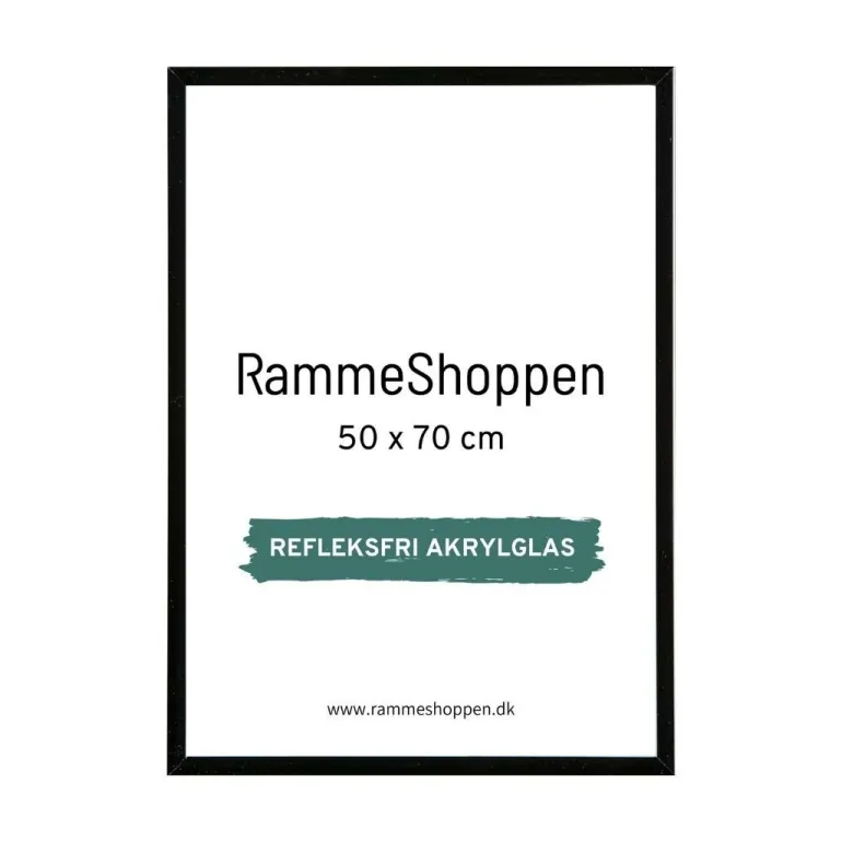 Sort aluramme, refleksfri, blank, smal, 50 x 70 cm, Type 9017