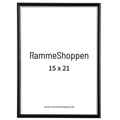 Sort ramme med sølvkant, polywood, 15 x 21 cm, A5, Type 7303