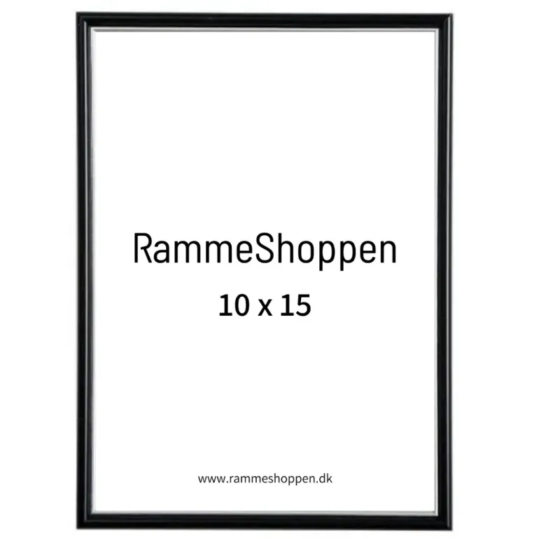 Sort ramme med sølvkant, polywood, 10 x 15 cm, Type 7303