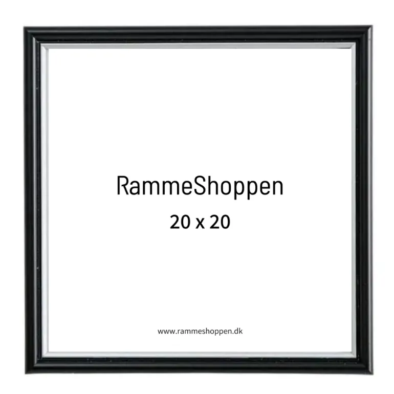 Sort ramme med sølvkant, polywood, 20 x 20 cm, Type 7303
