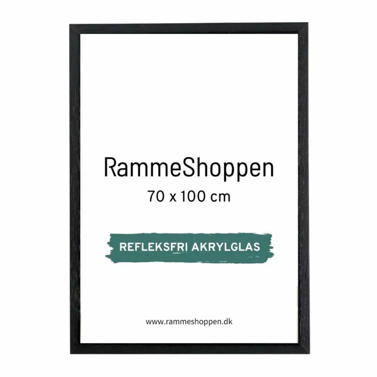 Sort træramme, refleksfri, 70 x 100 cm, Type 841