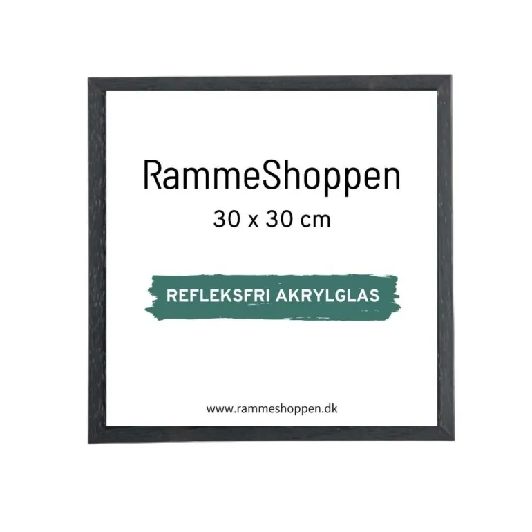 Sort træramme, refleksfri, smal, 30 x 30 cm, Type 840