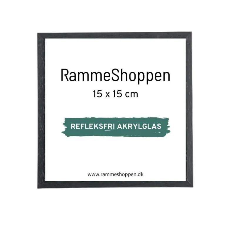 Sort træramme, refleksfri, smal, 15 x 15 cm, Type 840