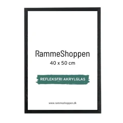 Sort træramme, refleksfri, smal, 40 x 50 cm, Type 840