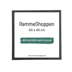 Sort træramme, refleksfri, smal, 40x40 cm, Type 840