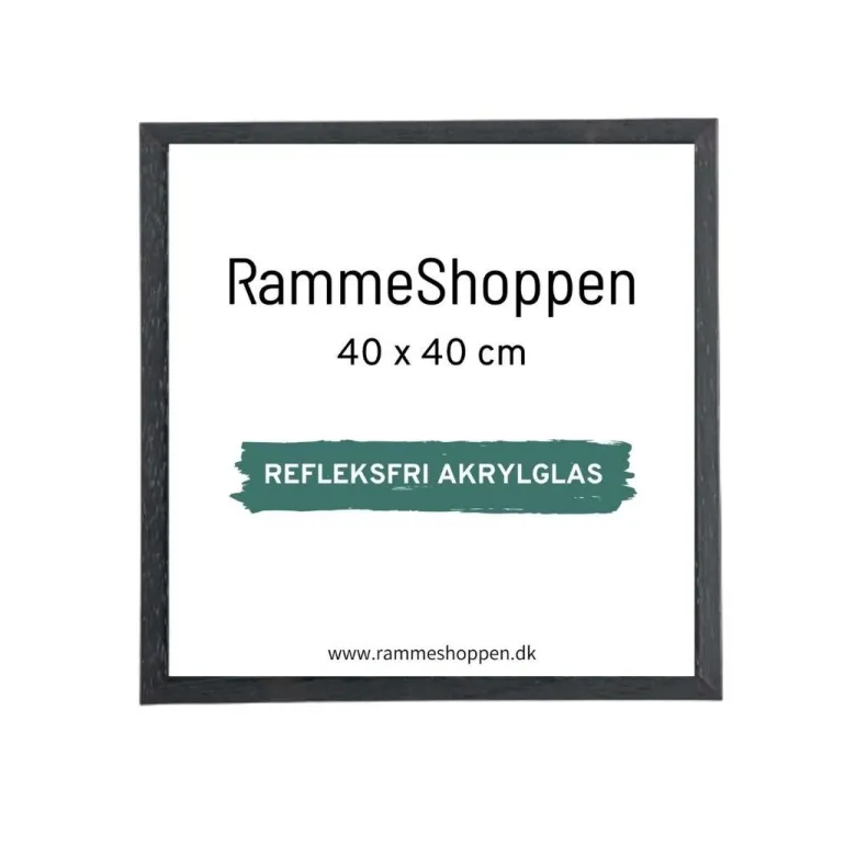 Sort træramme, refleksfri, smal, 40x40 cm, Type 840