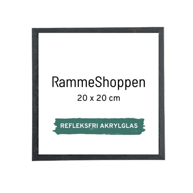 Sort træramme, refleksfri, smal, 20 x 20 cm, Type 840